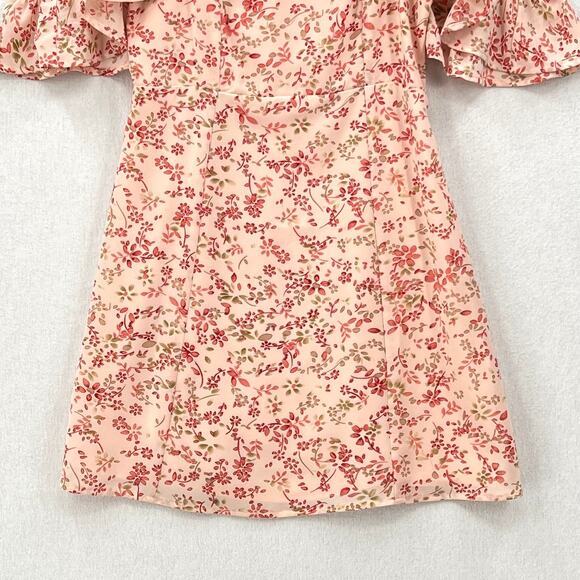 FOR LOVE AND LEMONS Aurora Mini Dress Womens Small Pink Floral Print Ruffle - Picture 9 of 16